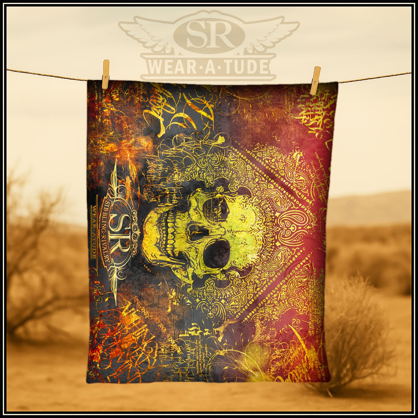 ORANGE GRUNGE SKULL ~ SR Chair Throw Blanket - SIB.BLING RIVALRY