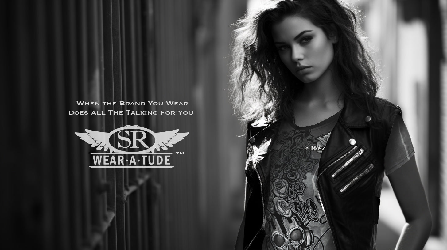 Womens skull and roses with headphones, t-shirt on a blue grunge texture print. A Rock N Roll style clothing with a decorative flair