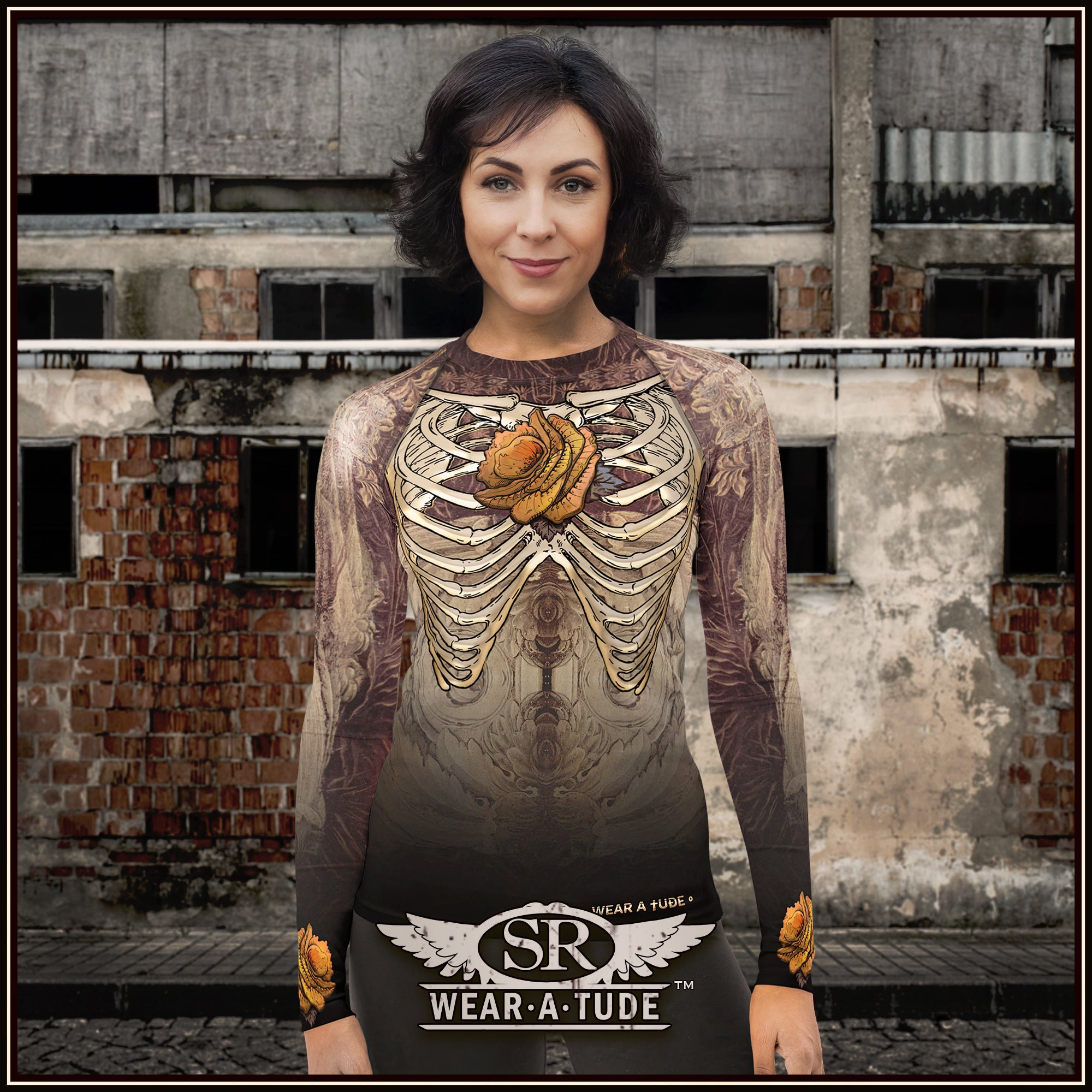 gothic floral skeleton shirt