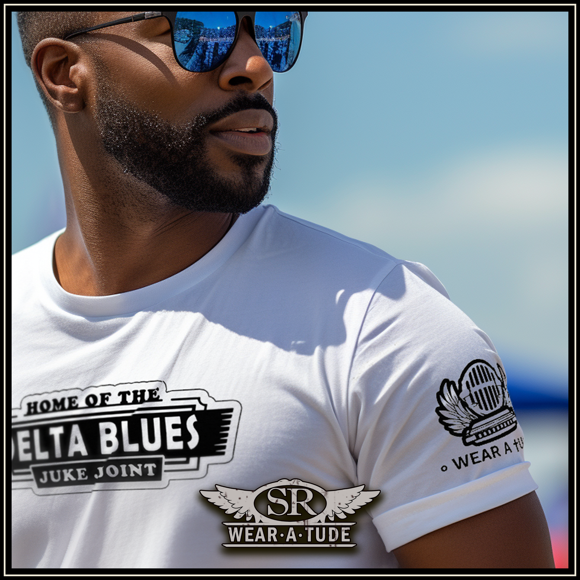 Slick DELTA BLUES Juke Joint Short sleeve t-shirt by SIB.BLING RIVALRY. Comfortable shirt for the blues player. Show your blues loyalty in this smooth looking gear.