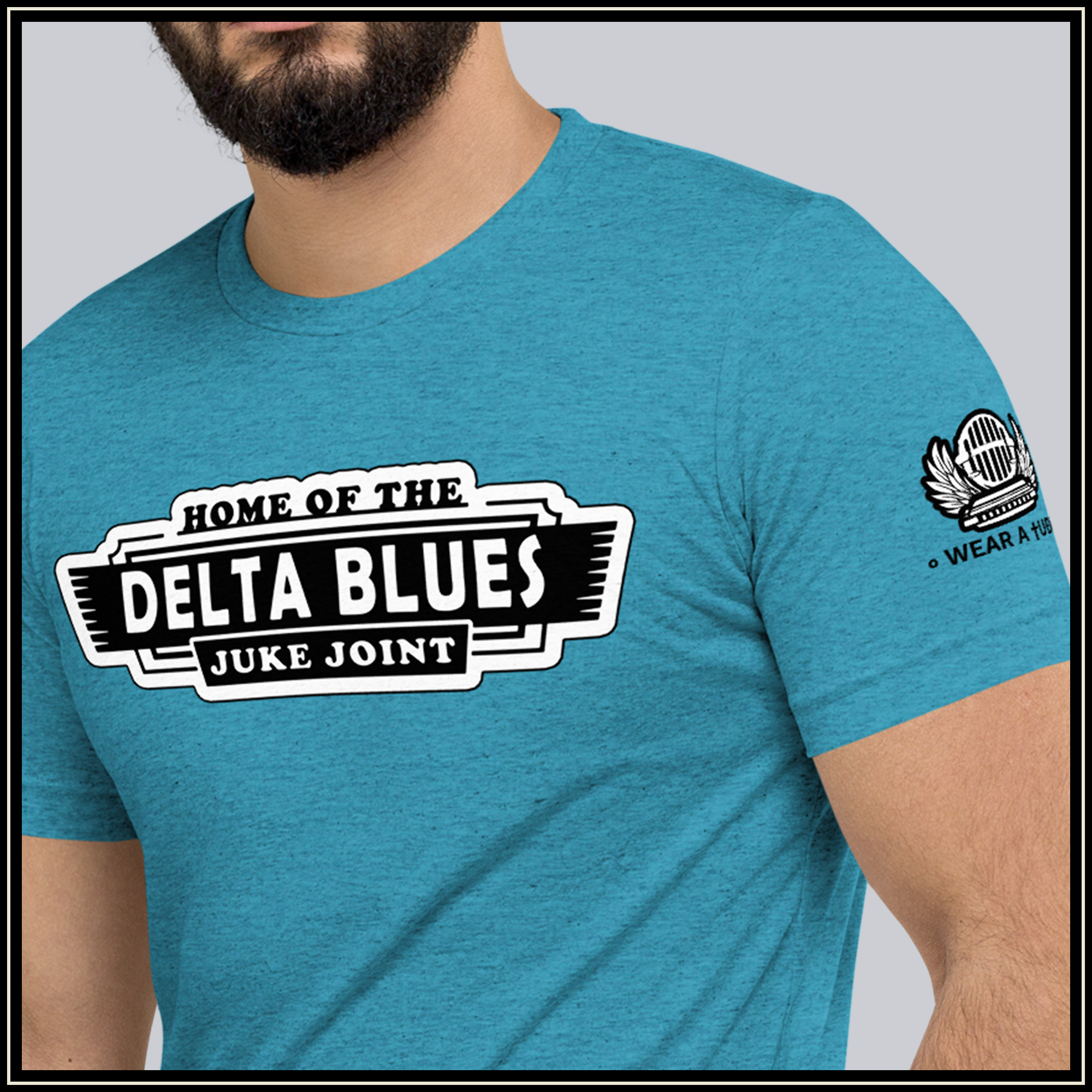 Slick DELTA BLUES Juke Joint Short sleeve t-shirt by SIB.BLING RIVALRY. Comfortable shirt for the blues player. Show your blues loyalty in this smooth looking gear.