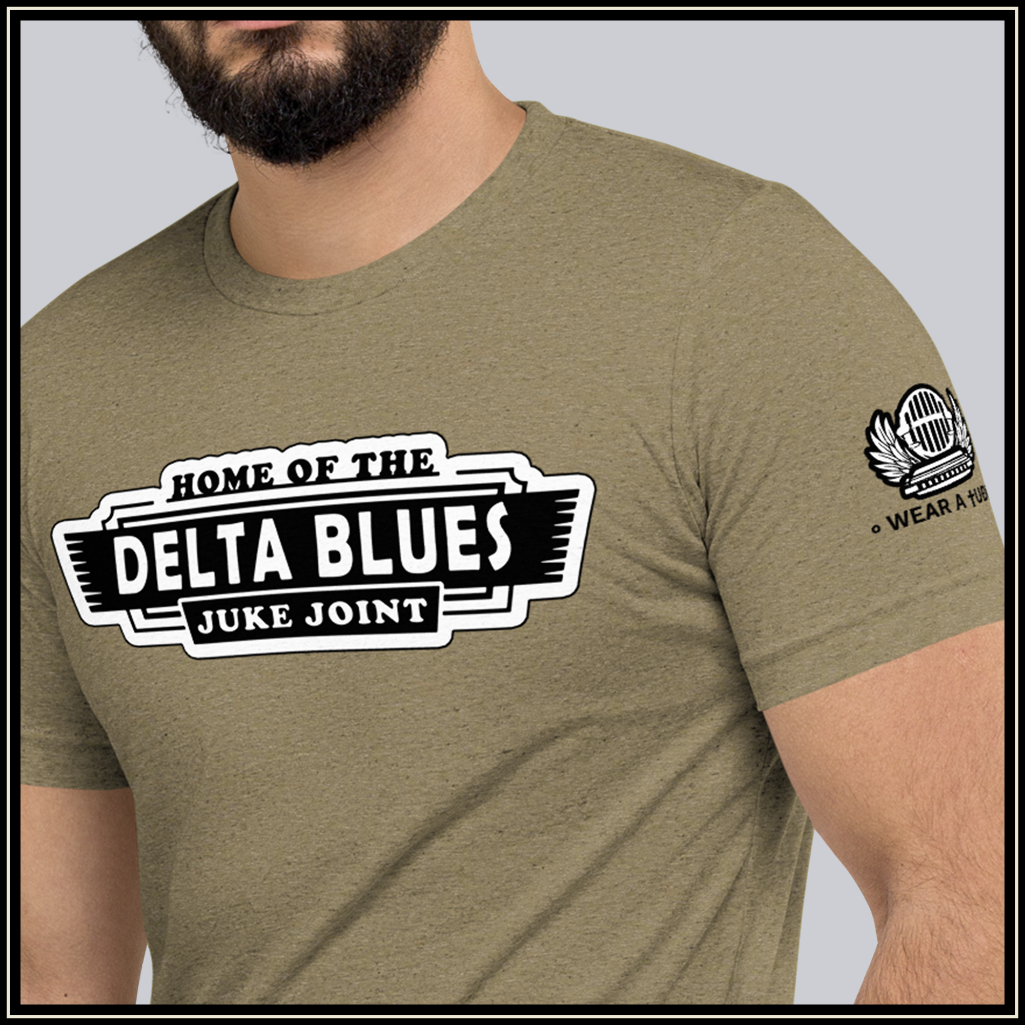 Slick DELTA BLUES Juke Joint Short sleeve t-shirt by SIB.BLING RIVALRY. Comfortable shirt for the blues player. Show your blues loyalty in this smooth looking gear.