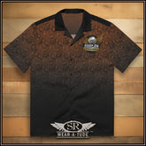Our Harp On brand looks slick on this killer button up short sleeve shirt. The signature style graphics is evident with the Smoking Moon-skull pattern on a rich deep sienna brown, trimmed with a charcoal trim. Smoking Moon tattoo design