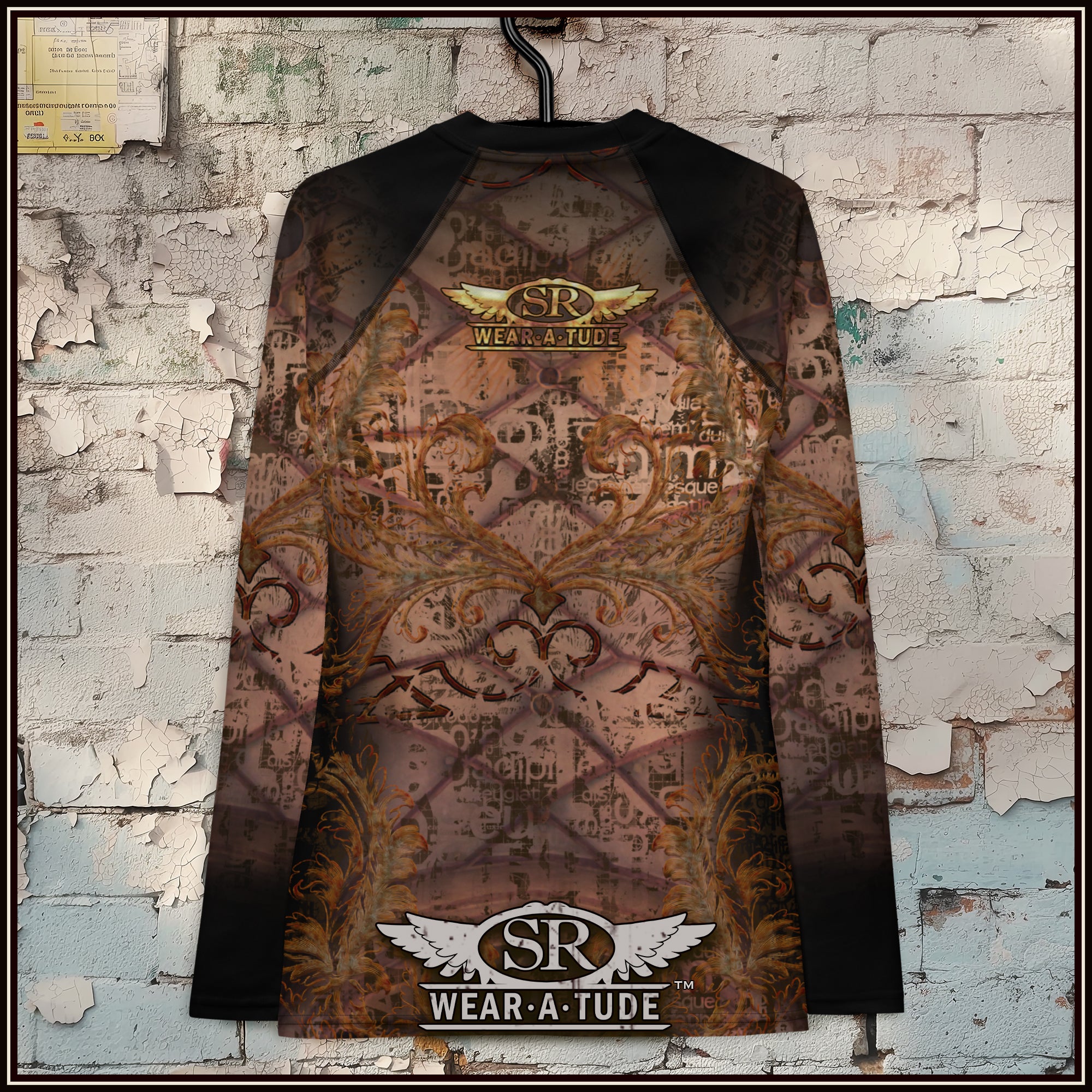 Stylish sheer long sleeve rashguard for women, rocker streetwear style.