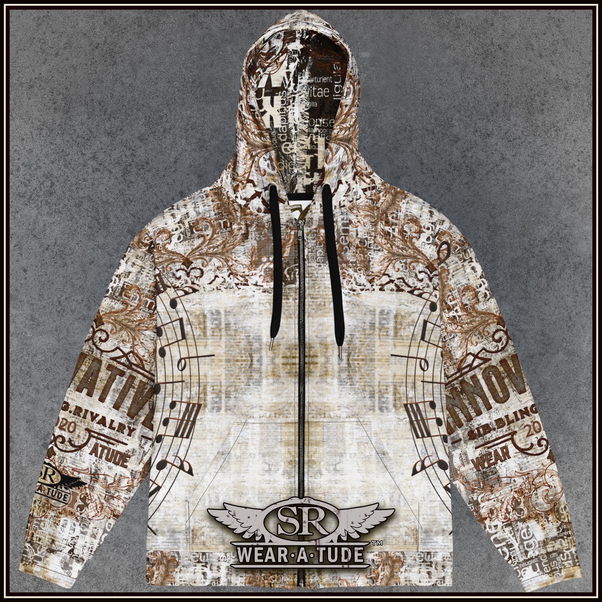 Rock N Roll Aged Print Zip Hoodie