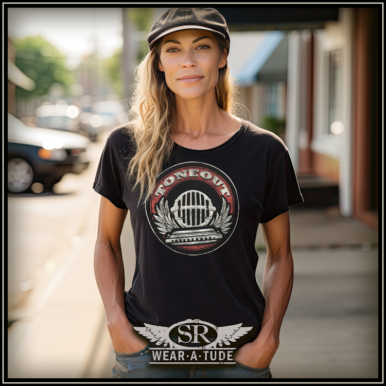 Elevate your style with "Chic Melody Harmony" T-shirts, capturing blues harp tones. Explore elegance with