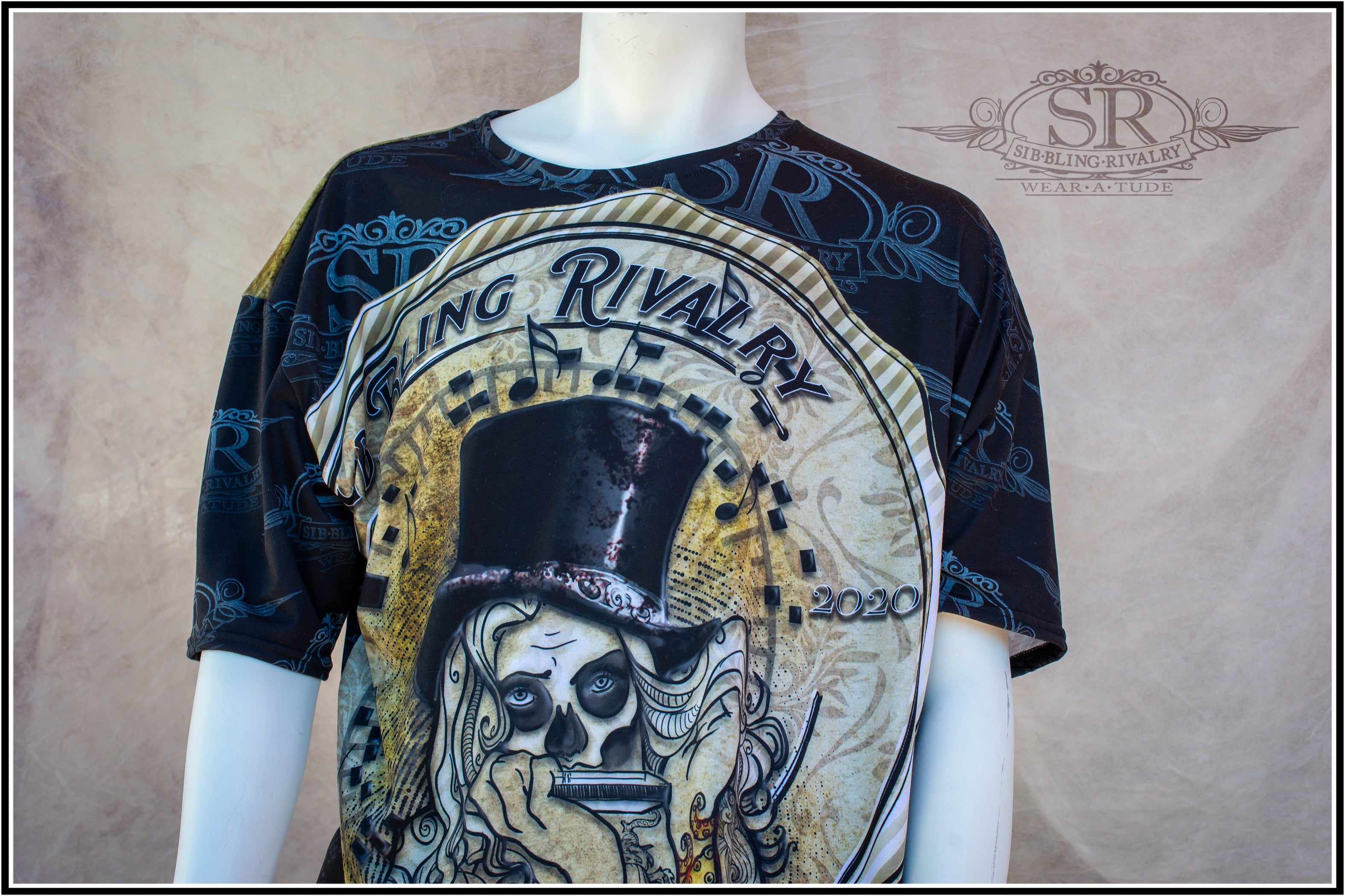Voodoo Girl, the harmonica player in the style of Baron Samedi , New Orleans Blues. Blues t-shirt design by SR Wear Atude, SibBling Rivalry Design. The Joubert Sisters.
