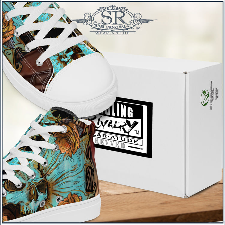 Step into the edgy world of rock fashion with the Death & Roses Women’s High Top Shoes by SIB.BLING RIVALRY SR Wear Atude. These high-top sneakers redefine footwear with a perfect blend of rebellion and elegance, making them a statement piece for any confident woman who embraces a bold sense of style. 