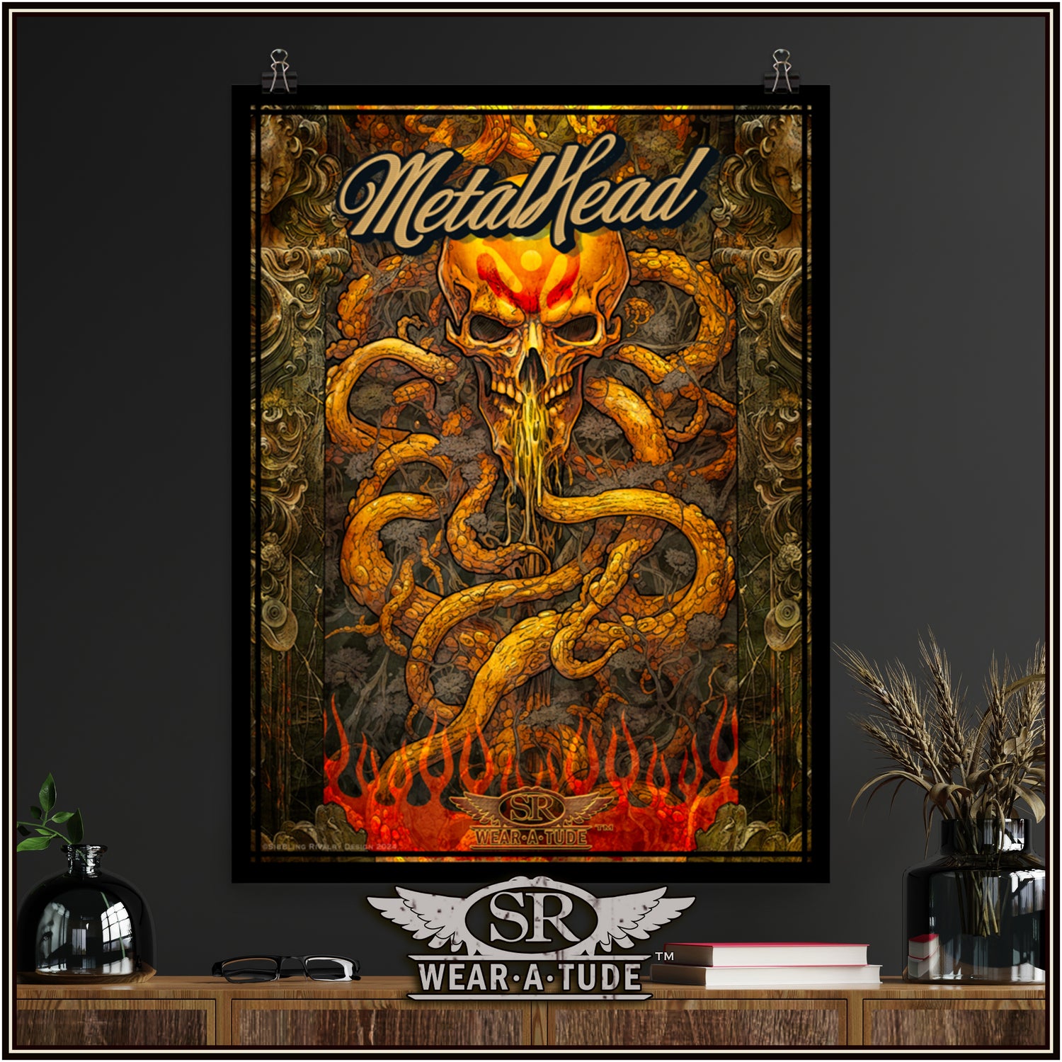 Looking for a metal-rock print for your music room? This high-resolution image featuring a skull with tentacles trimmed with intricate marble pillars will look epic on any wall.<br>Our museum-quality posters are made on thick matte paper. Add a wonderful accent to your room and office with these quality posters from SR Wear Atude.