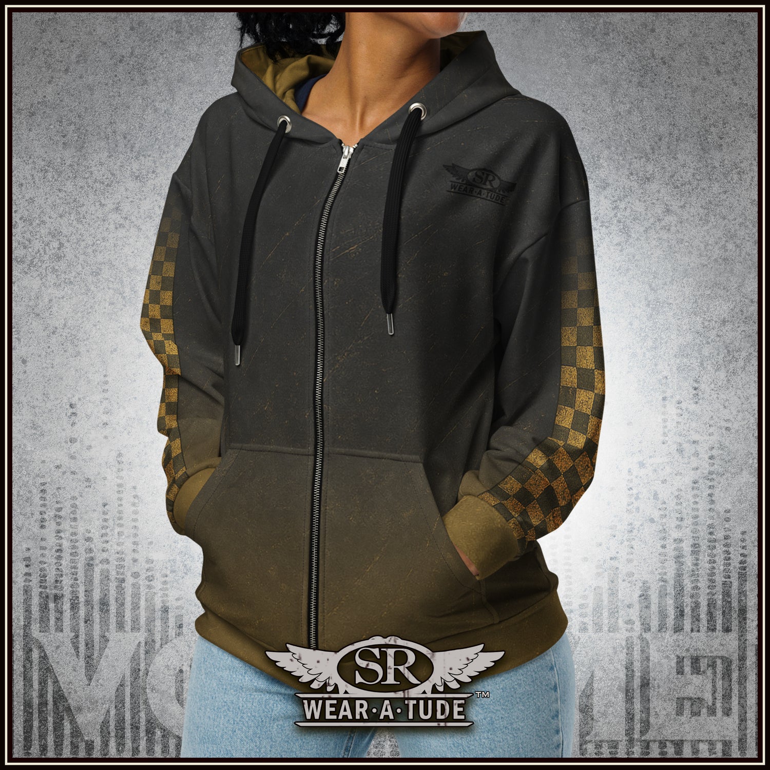 Punk Blood, Checker arm print, Unisex zip hoodie