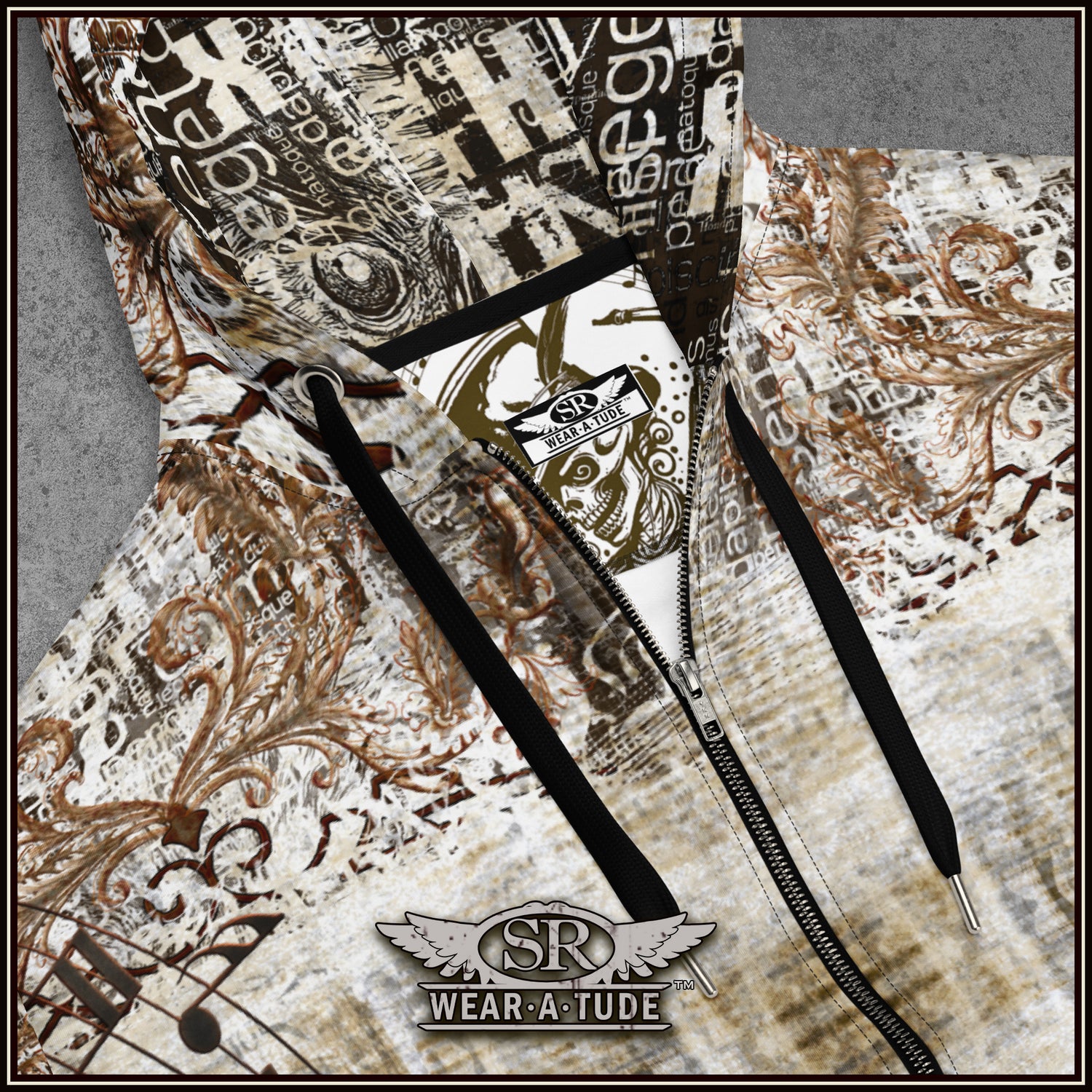 Rock N Roll Aged Print Zip Hoodie