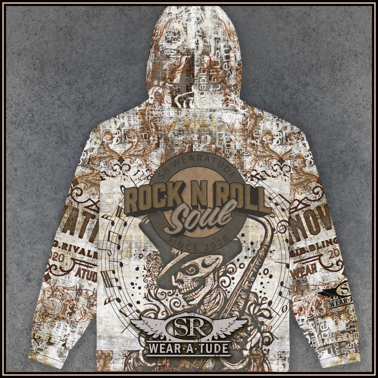 Rock N Roll Aged Print Zip Hoodie