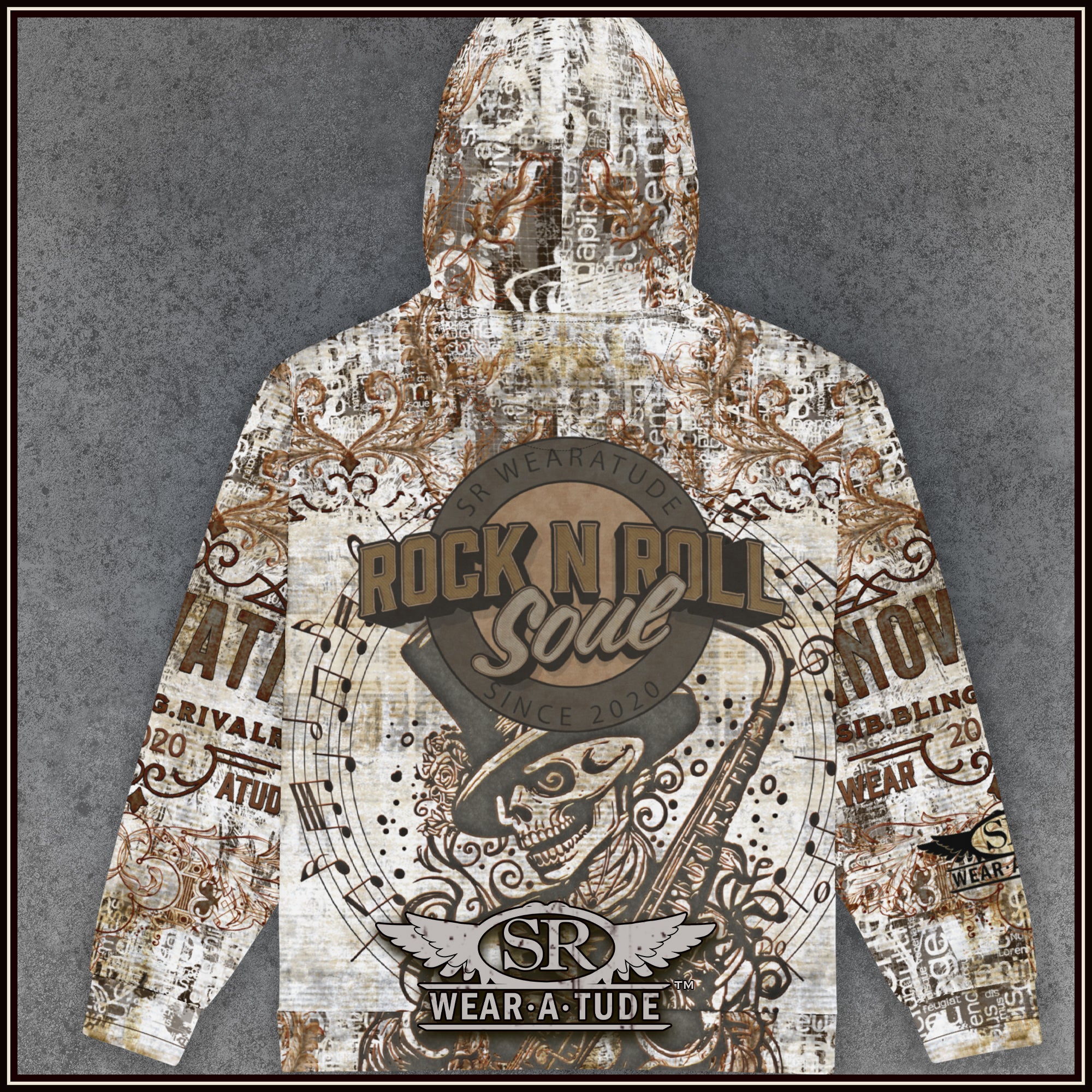 Rock N Roll Aged Print Zip Hoodie