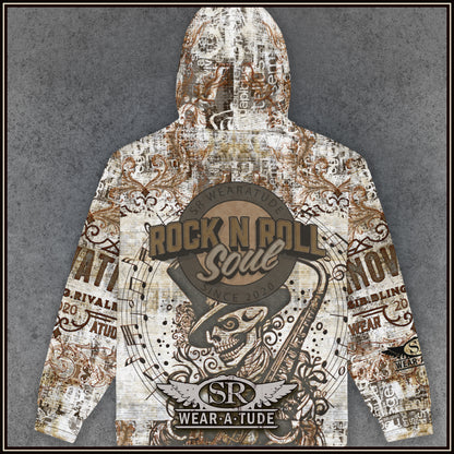 Rock N Roll Aged Print Zip Hoodie