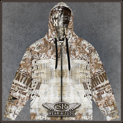 Rock N Roll Aged Print Zip Hoodie