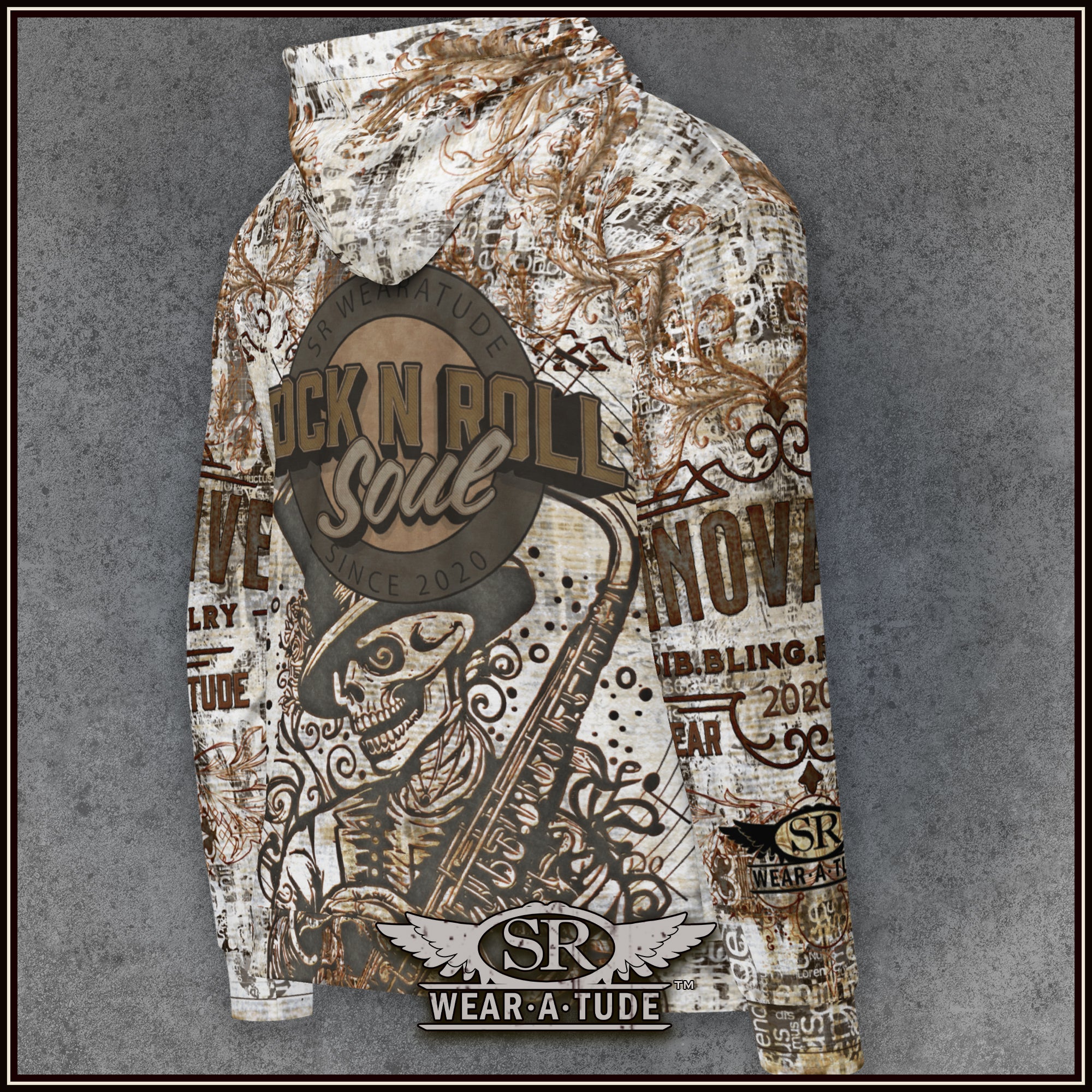 Rock N Roll Aged Print Zip Hoodie