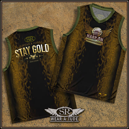 Stay Gold &amp; Harp On Recycled unisex basketball jersey - SIB.BLING RIVALRY