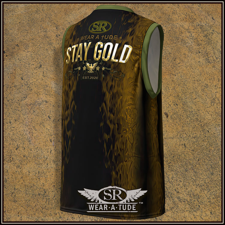 Stay Gold & Harp On Recycled unisex basketball jersey - SIB.BLING RIVALRY