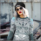 Sexy Punk and Rock clothing with a skater feel. Wear A Tude clothing by SibBling Rivalry Design. Our striking Sugar Skull design on a form fitting sports shirt. 