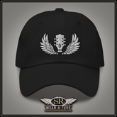 Classic-Rock-style-baseball-hat-embroidered-guitar-headstock-with-wings-SR WearAtude-by-SibBling Rivalry