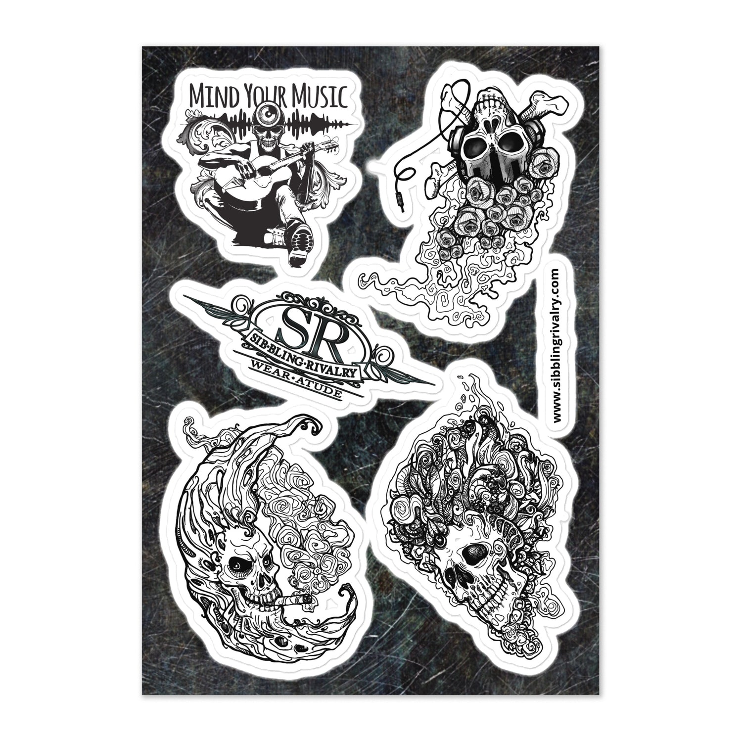 ROCK N ROLL Sticker sheet with inked skulls - SIB.BLING RIVALRY