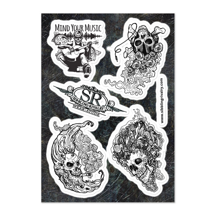 ROCK N ROLL Sticker sheet with inked skulls - SIB.BLING RIVALRY