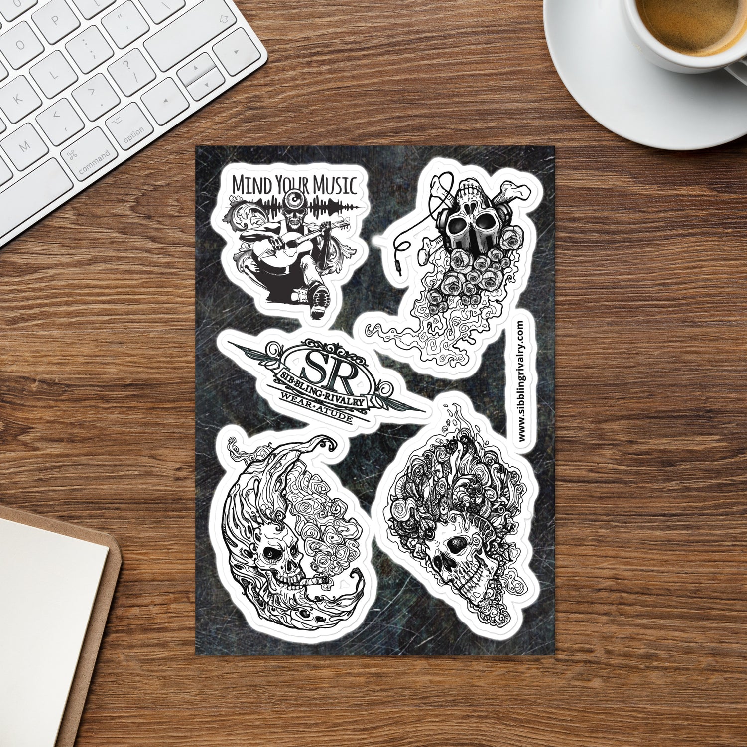 ROCK N ROLL Sticker sheet with inked skulls - SIB.BLING RIVALRY