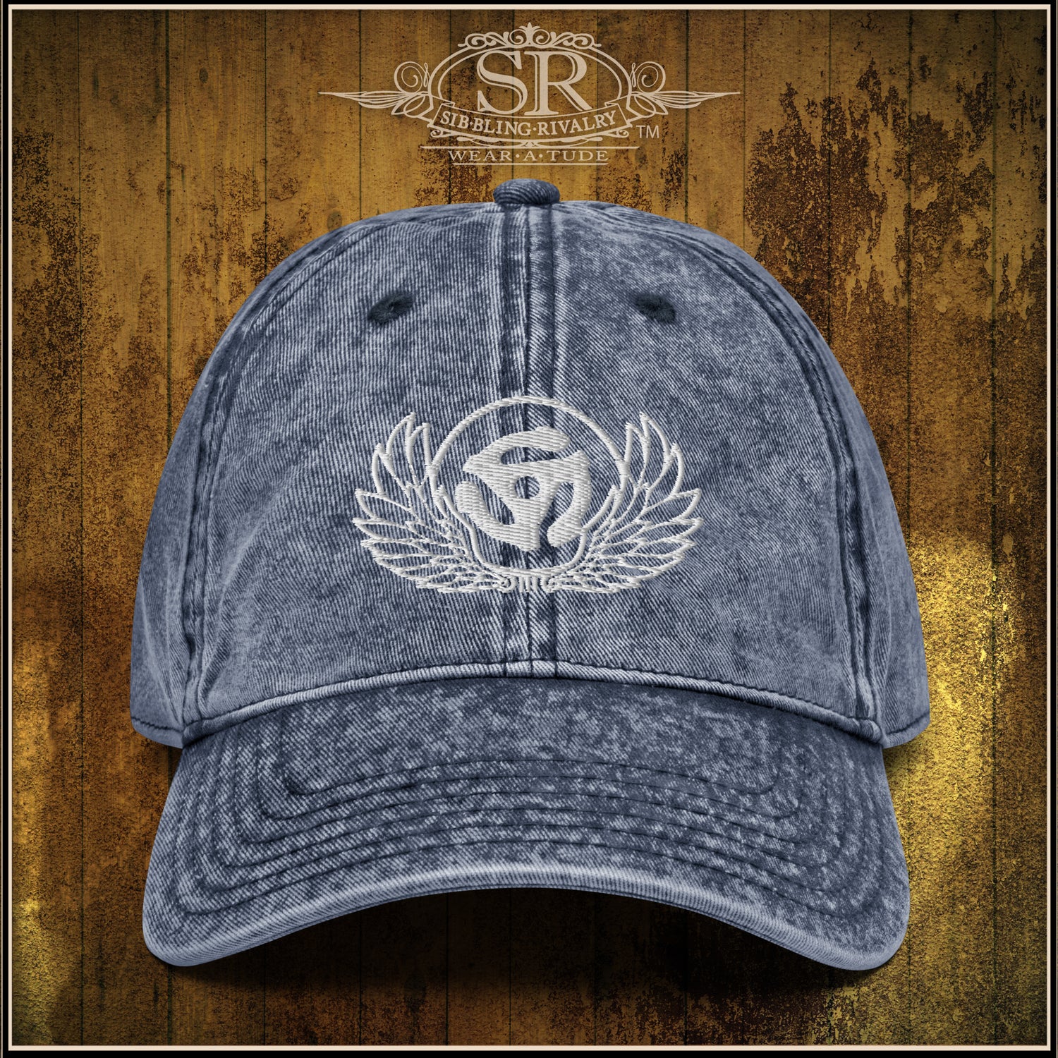 We have created our 45 Spacer logo with beautifully embroidered wings on the front of this vintage cotton twill hat , 