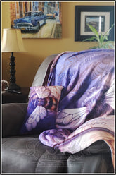 Beautiful purple Bee throw and matching pillow by SR Wear Atude, SibBling Rivalry