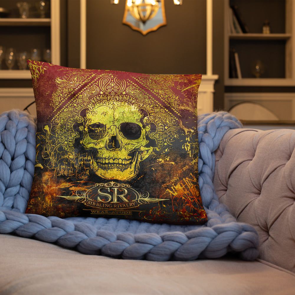GRUNGE ORANGE SKULL ~ LG Throw Pillow - SIB.BLING RIVALRY
