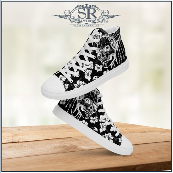 SKULL & BLOSSOM ~ SR Women’s high top shoes - SIB.BLING RIVALRY