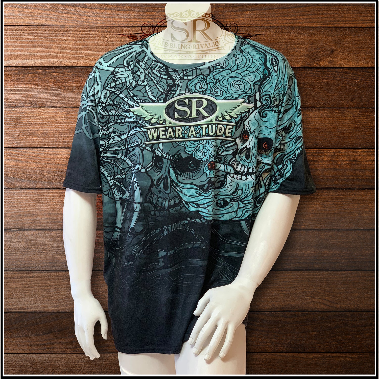 Wear A Tude Smoking moon skull in tattoo style on graphic tee