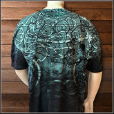 Skull smoking a blunt in line art on back of T-shirt