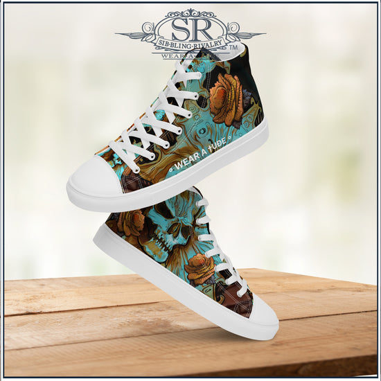 Step into the edgy world of rock fashion with the Death & Roses Women’s High Top Shoes by SIB.BLING RIVALRY SR Wear Atude. These high-top sneakers redefine footwear with a perfect blend of rebellion and elegance, making them a statement piece for any confident woman who embraces a bold sense of style.  