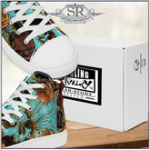 Step into the edgy world of rock fashion with the Death & Roses Women’s High Top Shoes by SIB.BLING RIVALRY SR Wear Atude. These high-top sneakers redefine footwear with a perfect blend of rebellion and elegance, making them a statement piece for any confident woman who embraces a bold sense of style. 
