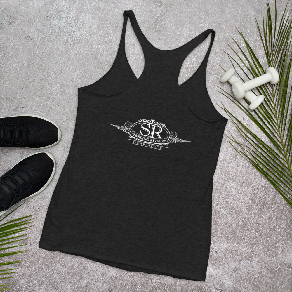 women with fit arms will look amazing in this black racerback tank top. SR Royal logo stamped on the back 