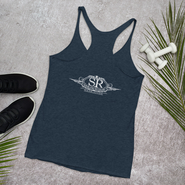 This Sib.Bling Rivalry racerback Tee has a rock n roll look you are going to want to sweat in. Tough girls are going to love it! beautiful winged SR logo on the back. get your WEAR A TUDE